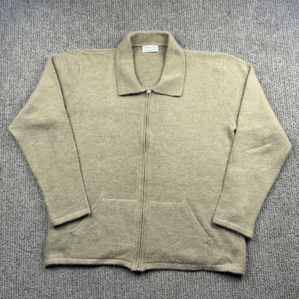 Alpaca Fina Womens XL Full Zip Cardigan Sweater Jacket Peru Beige